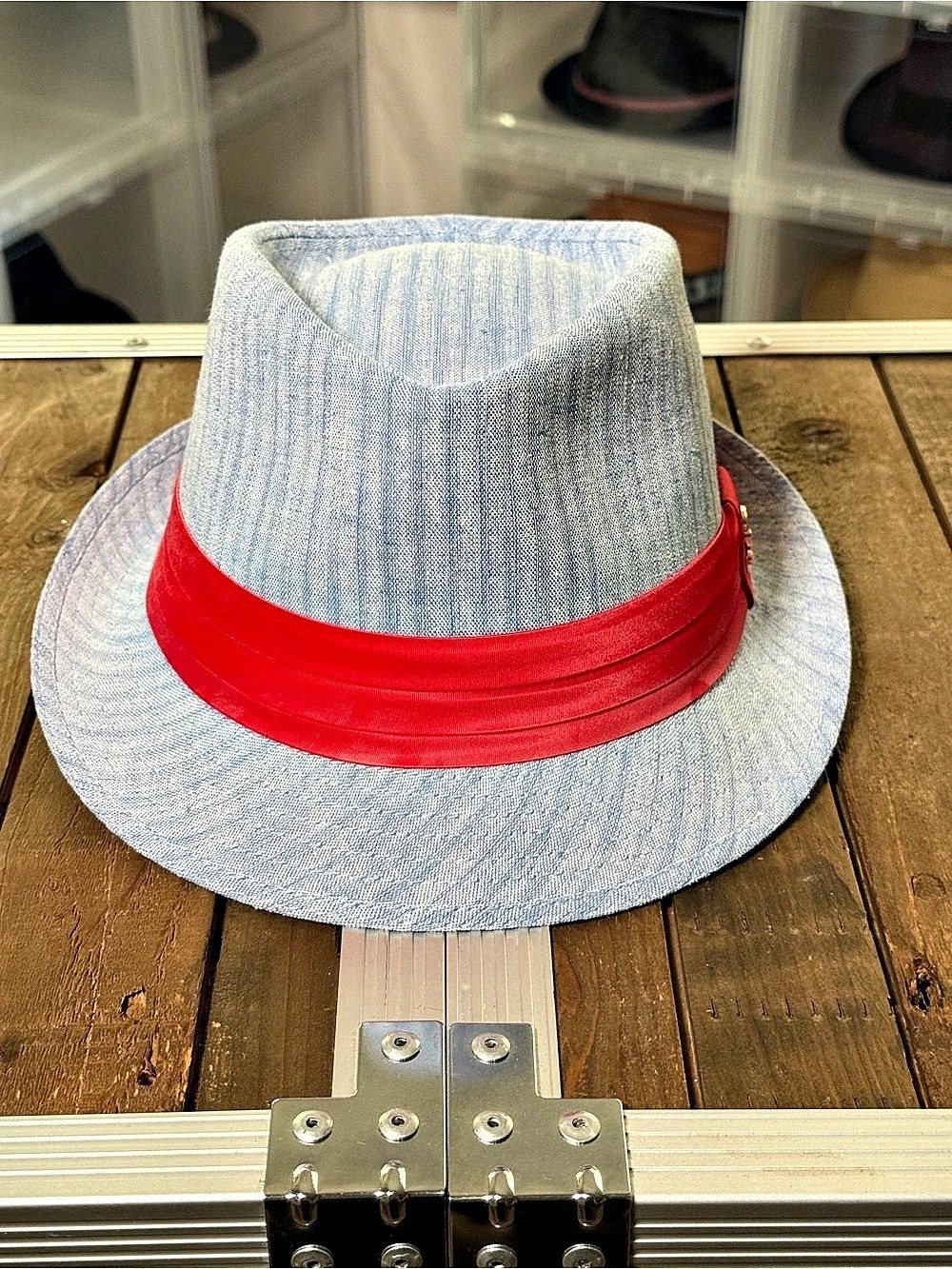Who Ced? Cedric the Entertainer Fedora Hat Blue Red Linen Cotton Large 56cm